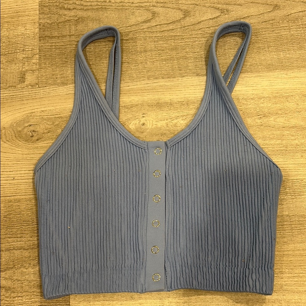 Blue Ribbed Button-Front Women's Top